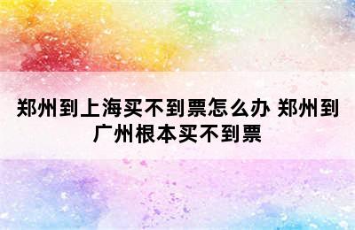 郑州到上海买不到票怎么办 郑州到广州根本买不到票